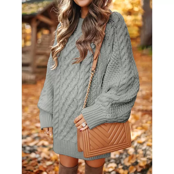 imageANRABESS Women Crewneck Long Sleeve Oversized Cable Knit Chunky Pullover Short Sweater DressesGray