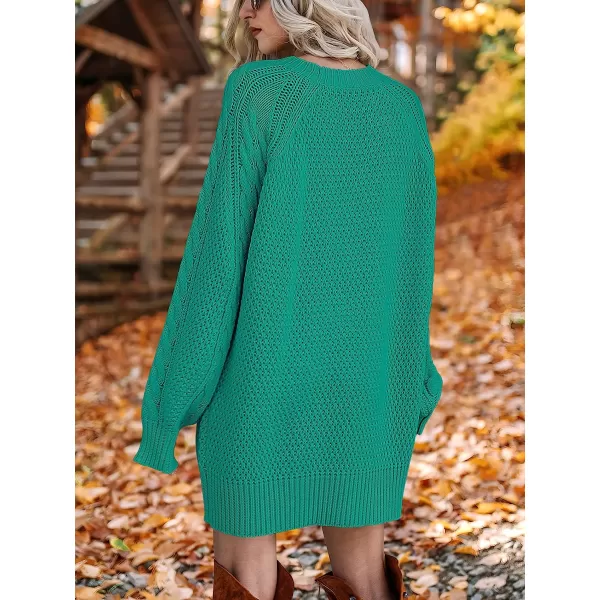 imageANRABESS Women Crewneck Long Sleeve Oversized Cable Knit Chunky Pullover Short Sweater DressesGreen