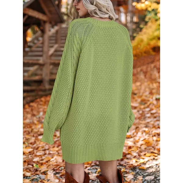 imageANRABESS Women Crewneck Long Sleeve Oversized Cable Knit Chunky Pullover Short Sweater DressesLight Green