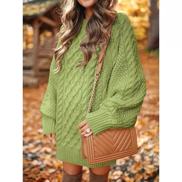 imageANRABESS Women Crewneck Long Sleeve Oversized Cable Knit Chunky Pullover Short Sweater DressesLight Green