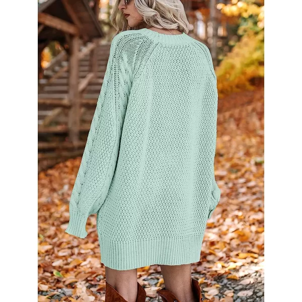 imageANRABESS Women Crewneck Long Sleeve Oversized Cable Knit Chunky Pullover Short Sweater DressesMint