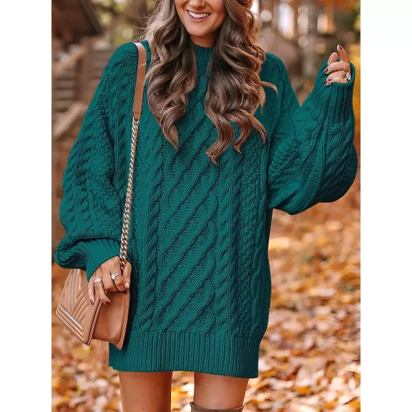 imageANRABESS Women Crewneck Long Sleeve Oversized Cable Knit Chunky Pullover Short Sweater DressesOpal