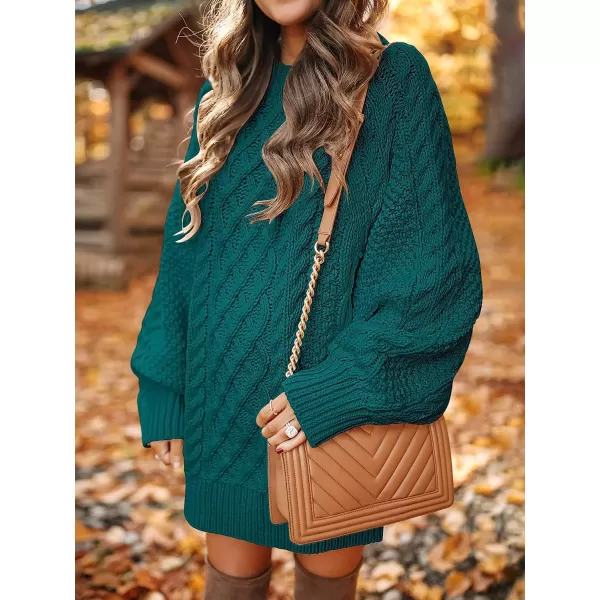 imageANRABESS Women Crewneck Long Sleeve Oversized Cable Knit Chunky Pullover Short Sweater DressesOpal
