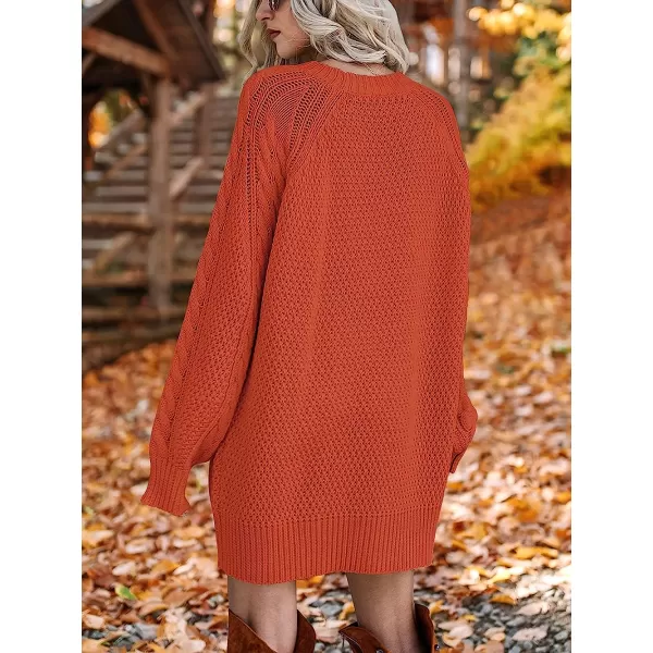 imageANRABESS Women Crewneck Long Sleeve Oversized Cable Knit Chunky Pullover Short Sweater DressesRust