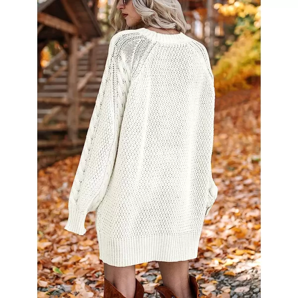 imageANRABESS Women Crewneck Long Sleeve Oversized Cable Knit Chunky Pullover Short Sweater DressesWhite