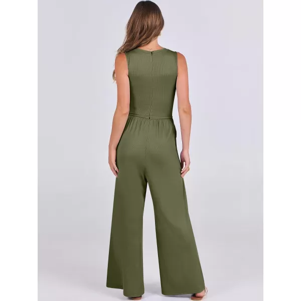 imageANRABESS Women Dressy Jumpsuits 2024 Casual Summer Sleeveless High Neck Rib Tank Top Wide Leg Pants Romper OutfitsArmy Green