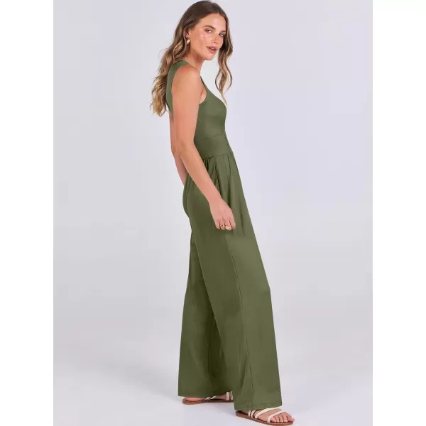 imageANRABESS Women Dressy Jumpsuits 2024 Casual Summer Sleeveless High Neck Rib Tank Top Wide Leg Pants Romper OutfitsArmy Green