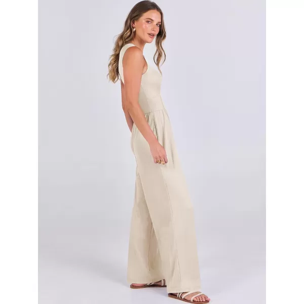 imageANRABESS Women Dressy Jumpsuits 2024 Casual Summer Sleeveless High Neck Rib Tank Top Wide Leg Pants Romper OutfitsBeige