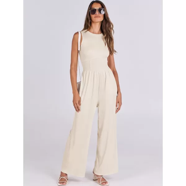 imageANRABESS Women Dressy Jumpsuits 2024 Casual Summer Sleeveless High Neck Rib Tank Top Wide Leg Pants Romper OutfitsBeige