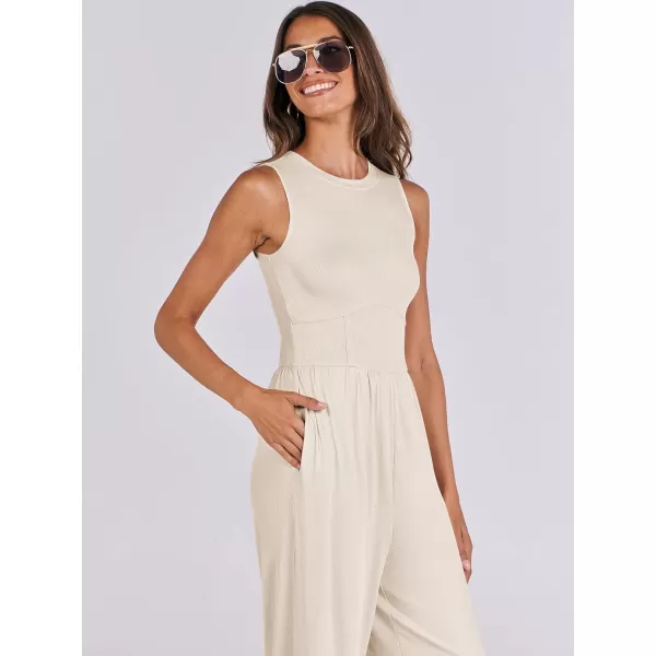 imageANRABESS Women Dressy Jumpsuits 2024 Casual Summer Sleeveless High Neck Rib Tank Top Wide Leg Pants Romper OutfitsBeige