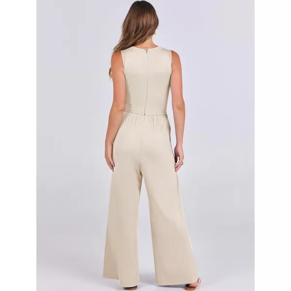 imageANRABESS Women Dressy Jumpsuits 2024 Casual Summer Sleeveless High Neck Rib Tank Top Wide Leg Pants Romper OutfitsBeige