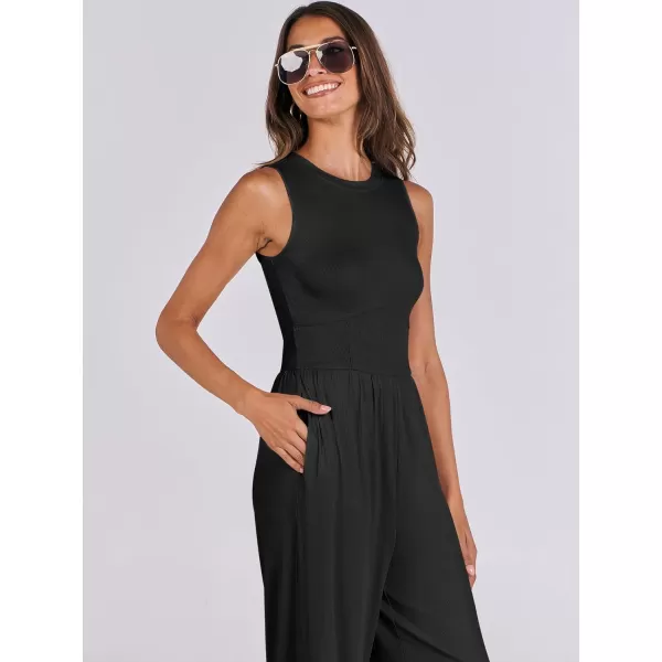 imageANRABESS Women Dressy Jumpsuits 2024 Casual Summer Sleeveless High Neck Rib Tank Top Wide Leg Pants Romper OutfitsBlack