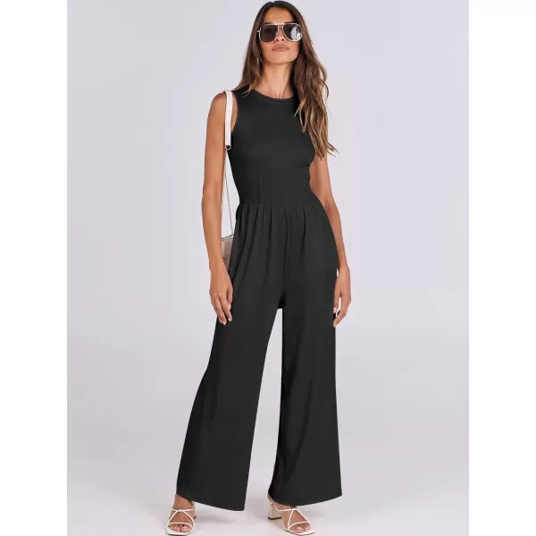 imageANRABESS Women Dressy Jumpsuits 2024 Casual Summer Sleeveless High Neck Rib Tank Top Wide Leg Pants Romper OutfitsBlack