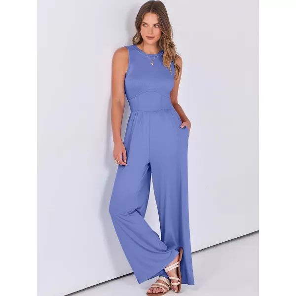 imageANRABESS Women Dressy Jumpsuits 2024 Casual Summer Sleeveless High Neck Rib Tank Top Wide Leg Pants Romper OutfitsBlue
