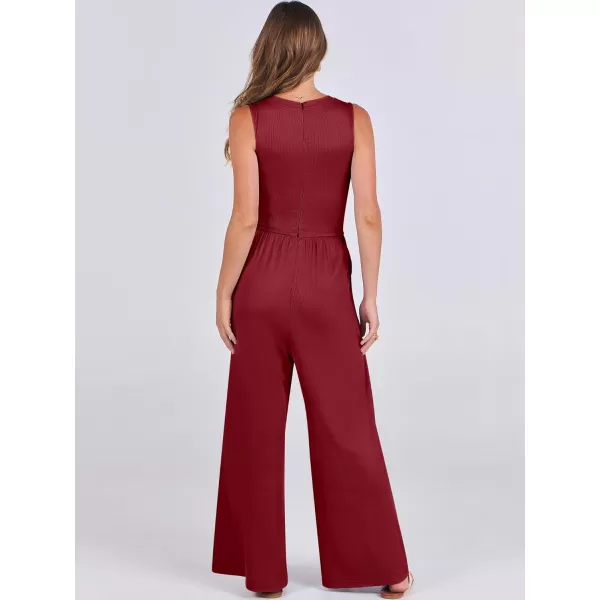 imageANRABESS Women Dressy Jumpsuits 2024 Casual Summer Sleeveless High Neck Rib Tank Top Wide Leg Pants Romper OutfitsBurgundy