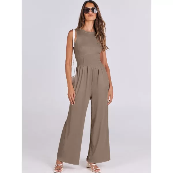 imageANRABESS Women Dressy Jumpsuits 2024 Casual Summer Sleeveless High Neck Rib Tank Top Wide Leg Pants Romper OutfitsKhaki