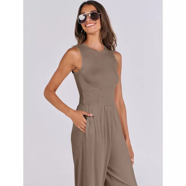 imageANRABESS Women Dressy Jumpsuits 2024 Casual Summer Sleeveless High Neck Rib Tank Top Wide Leg Pants Romper OutfitsKhaki