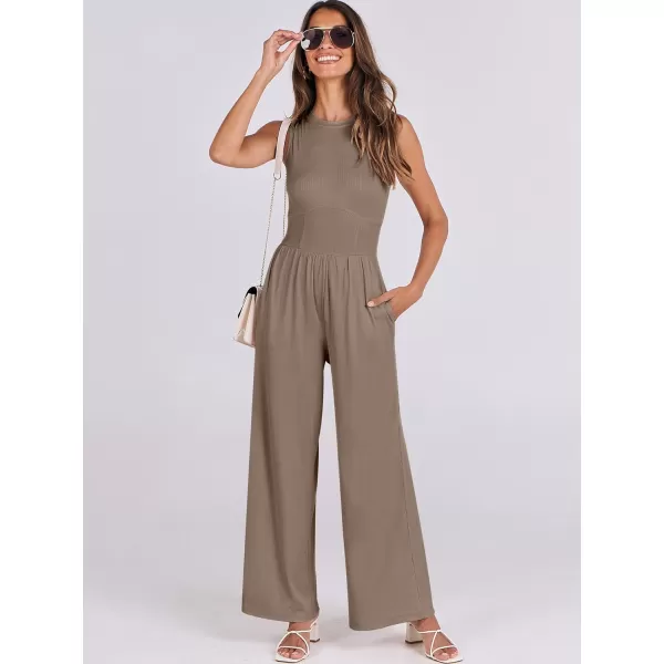 imageANRABESS Women Dressy Jumpsuits 2024 Casual Summer Sleeveless High Neck Rib Tank Top Wide Leg Pants Romper OutfitsKhaki