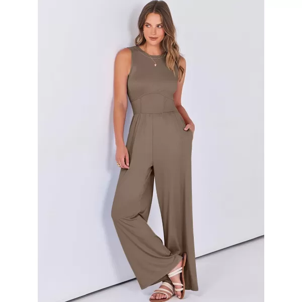 imageANRABESS Women Dressy Jumpsuits 2024 Casual Summer Sleeveless High Neck Rib Tank Top Wide Leg Pants Romper OutfitsKhaki