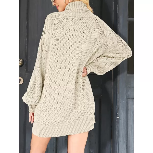 imageANRABESS Women Fall Winter Long Sleeve Oversized Turtleneck Cable Knit Chunky Pullover Sweater DressBeige