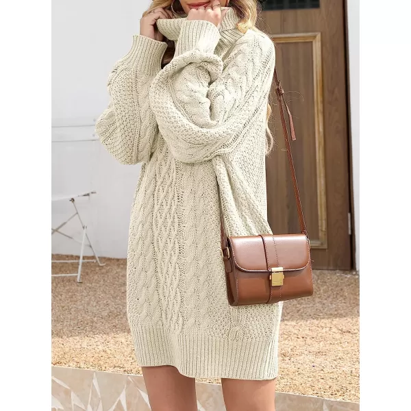 imageANRABESS Women Fall Winter Long Sleeve Oversized Turtleneck Cable Knit Chunky Pullover Sweater DressBeige