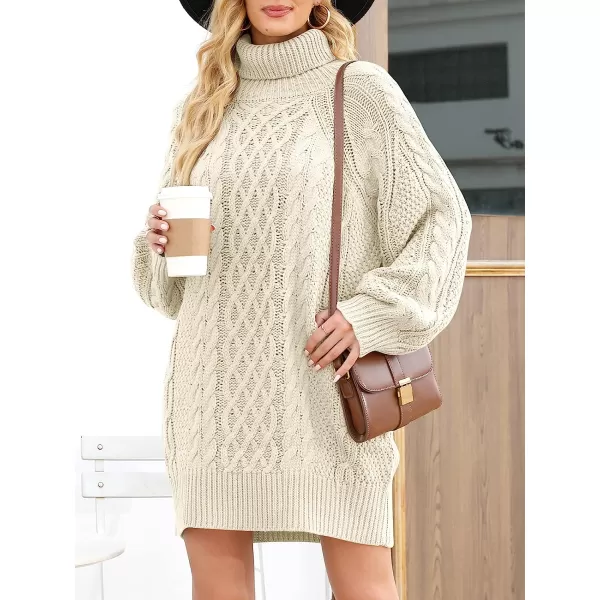 imageANRABESS Women Fall Winter Long Sleeve Oversized Turtleneck Cable Knit Chunky Pullover Sweater DressBeige