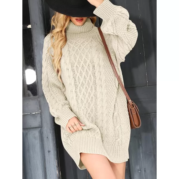 imageANRABESS Women Fall Winter Long Sleeve Oversized Turtleneck Cable Knit Chunky Pullover Sweater DressBeige