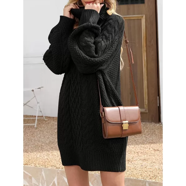 imageANRABESS Women Fall Winter Long Sleeve Oversized Turtleneck Cable Knit Chunky Pullover Sweater DressBlack