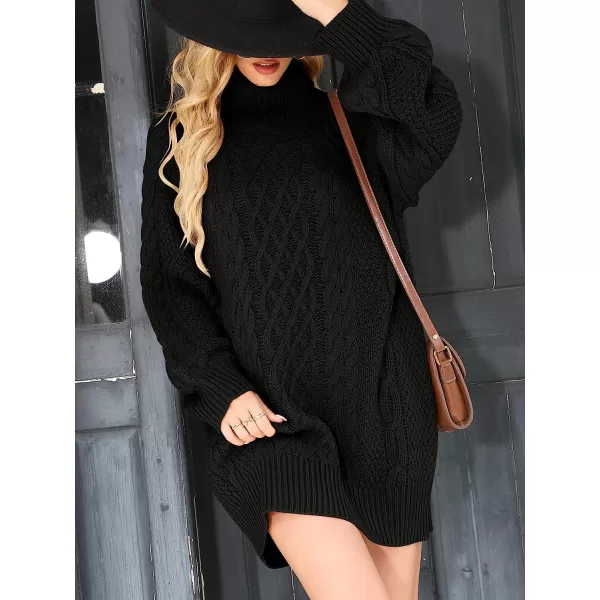 imageANRABESS Women Fall Winter Long Sleeve Oversized Turtleneck Cable Knit Chunky Pullover Sweater DressBlack