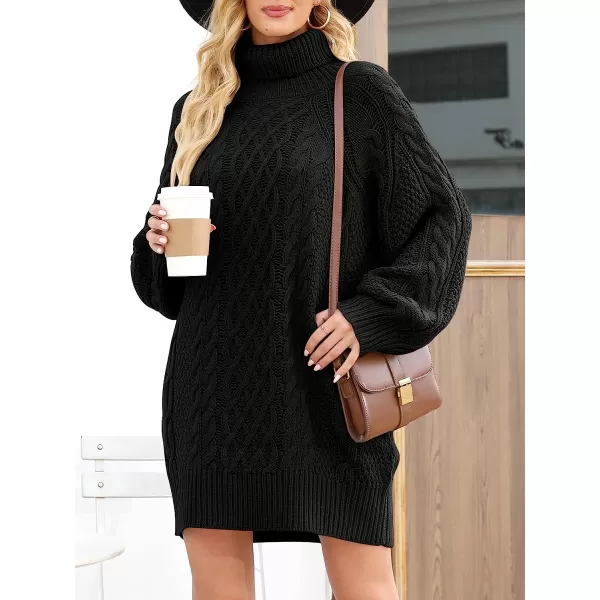imageANRABESS Women Fall Winter Long Sleeve Oversized Turtleneck Cable Knit Chunky Pullover Sweater DressBlack