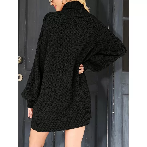imageANRABESS Women Fall Winter Long Sleeve Oversized Turtleneck Cable Knit Chunky Pullover Sweater DressBlack