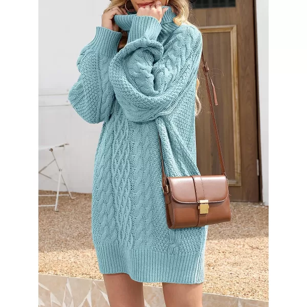 imageANRABESS Women Fall Winter Long Sleeve Oversized Turtleneck Cable Knit Chunky Pullover Sweater DressBlue