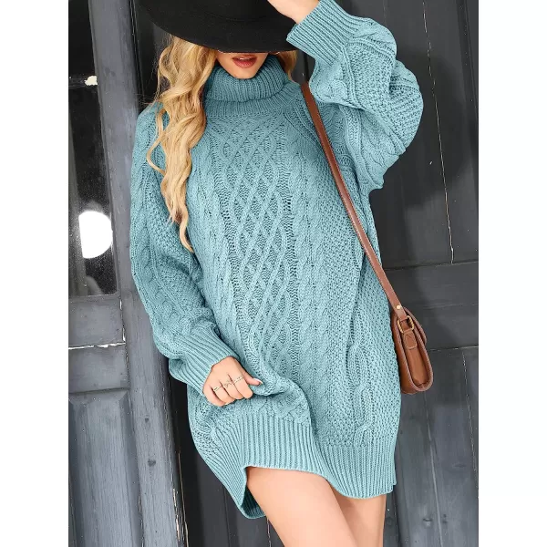 imageANRABESS Women Fall Winter Long Sleeve Oversized Turtleneck Cable Knit Chunky Pullover Sweater DressBlue