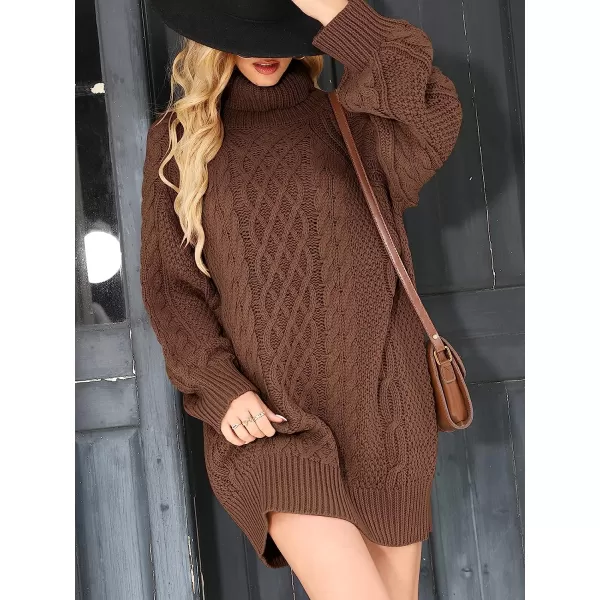 imageANRABESS Women Fall Winter Long Sleeve Oversized Turtleneck Cable Knit Chunky Pullover Sweater DressBrown