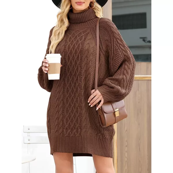 imageANRABESS Women Fall Winter Long Sleeve Oversized Turtleneck Cable Knit Chunky Pullover Sweater DressBrown