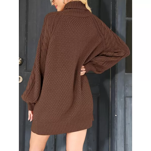 imageANRABESS Women Fall Winter Long Sleeve Oversized Turtleneck Cable Knit Chunky Pullover Sweater DressBrown