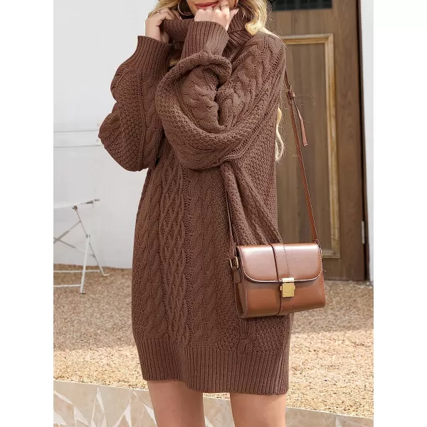 imageANRABESS Women Fall Winter Long Sleeve Oversized Turtleneck Cable Knit Chunky Pullover Sweater DressBrown