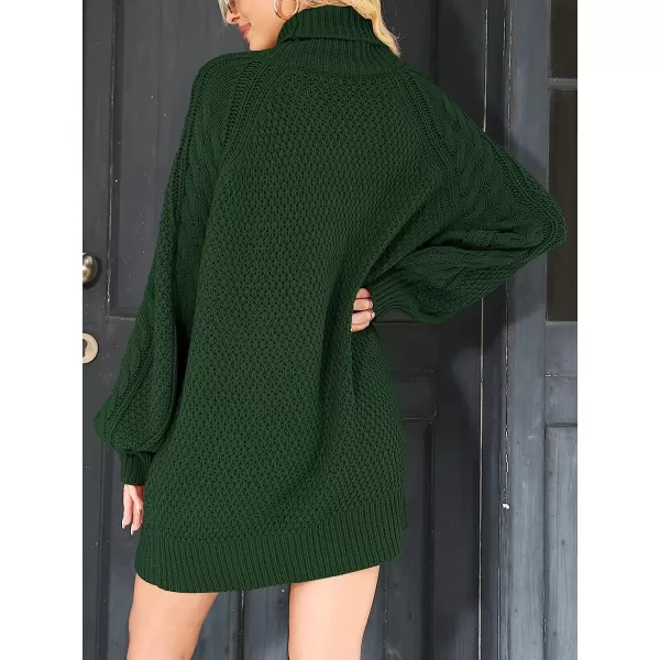 imageANRABESS Women Fall Winter Long Sleeve Oversized Turtleneck Cable Knit Chunky Pullover Sweater DressDeep Green