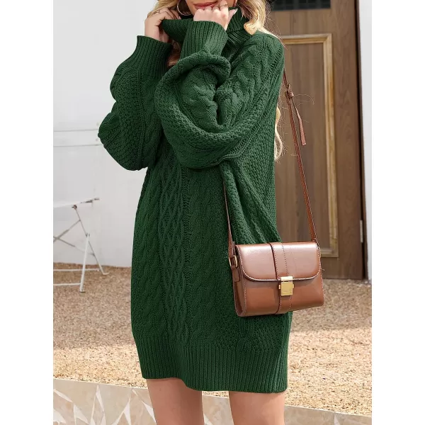 imageANRABESS Women Fall Winter Long Sleeve Oversized Turtleneck Cable Knit Chunky Pullover Sweater DressDeep Green
