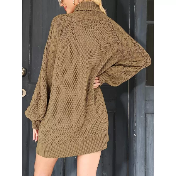 imageANRABESS Women Fall Winter Long Sleeve Oversized Turtleneck Cable Knit Chunky Pullover Sweater DressKhaki