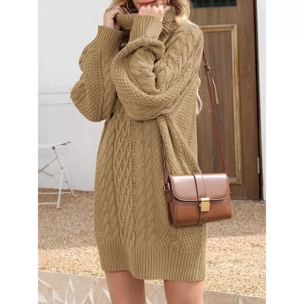 imageANRABESS Women Fall Winter Long Sleeve Oversized Turtleneck Cable Knit Chunky Pullover Sweater DressKhaki