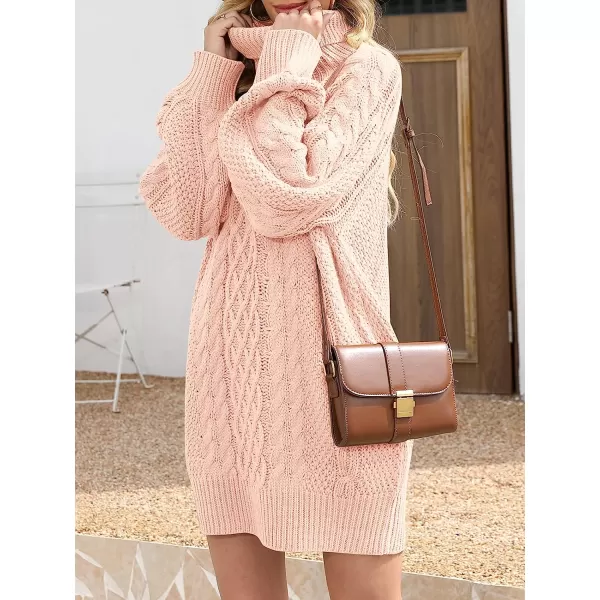 imageANRABESS Women Fall Winter Long Sleeve Oversized Turtleneck Cable Knit Chunky Pullover Sweater DressPink