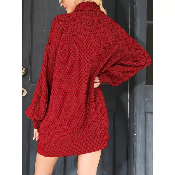imageANRABESS Women Fall Winter Long Sleeve Oversized Turtleneck Cable Knit Chunky Pullover Sweater DressRed