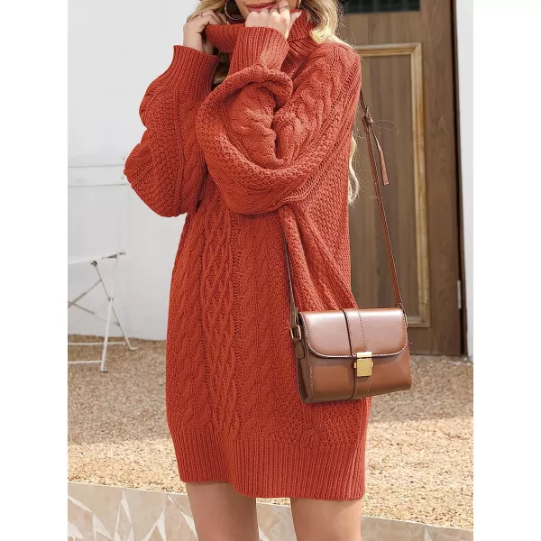 imageANRABESS Women Fall Winter Long Sleeve Oversized Turtleneck Cable Knit Chunky Pullover Sweater DressRust