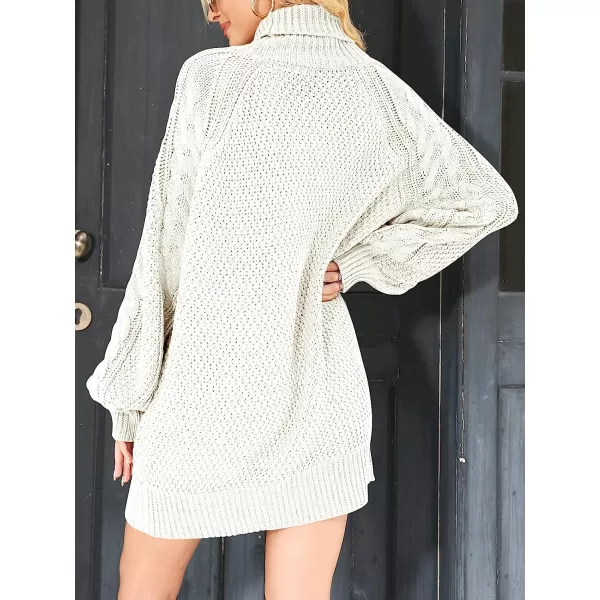 imageANRABESS Women Fall Winter Long Sleeve Oversized Turtleneck Cable Knit Chunky Pullover Sweater DressWhite