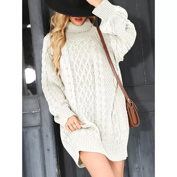 imageANRABESS Women Fall Winter Long Sleeve Oversized Turtleneck Cable Knit Chunky Pullover Sweater DressWhite