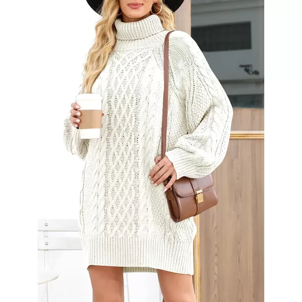 imageANRABESS Women Fall Winter Long Sleeve Oversized Turtleneck Cable Knit Chunky Pullover Sweater DressWhite