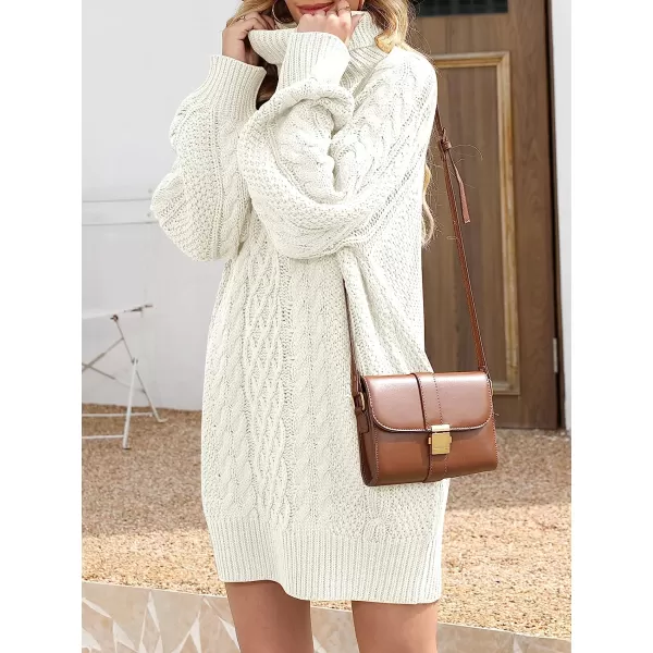 imageANRABESS Women Fall Winter Long Sleeve Oversized Turtleneck Cable Knit Chunky Pullover Sweater DressWhite