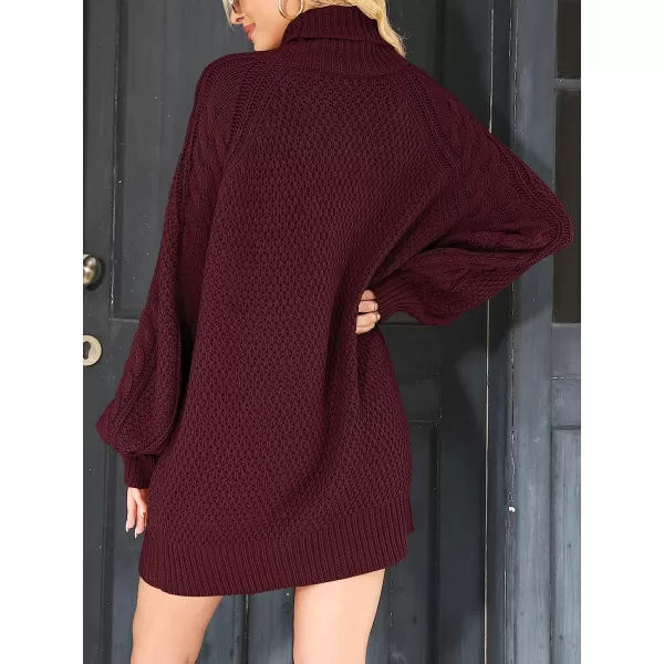 imageANRABESS Women Fall Winter Long Sleeve Oversized Turtleneck Cable Knit Chunky Pullover Sweater DressWine Red