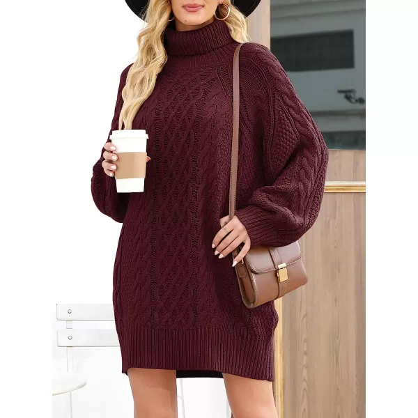 imageANRABESS Women Fall Winter Long Sleeve Oversized Turtleneck Cable Knit Chunky Pullover Sweater DressWine Red